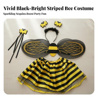 4 Pieces Bee Costume Set Elastic Waist Wing Attachments and Skirt Set Lightweight Bumblebee Dress-up Outfit for Young Children, School Events