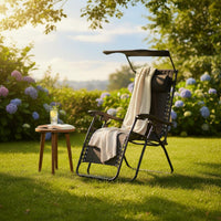 Foldable Lounge Chair with Canopy Space Saving Camping Lounge Chair No Assembly Seating Furniture Adjustable Recline for Office Workers, Rest Time, Indoor