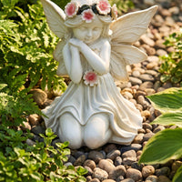Solar Garden Angel Statue Lighted Garden Angel with Solar Panel Statue with LEDs Weather Resistant Hand-Painted for Flower Bed