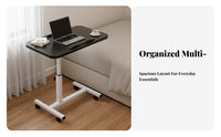 Multi-Functional Adjustable Height Side Table Space-Saving Design Rolling Bedside Table Sturdy Construction Mobile Laptop Desk Easy Assembly for Telecommute Workers, Work from Home Professionals, Students, Bedroom, Living Room, Small Areas