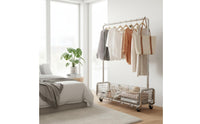 Easy Assembly Rolling Garment Rack with Storage Basket Heavy Duty Freestanding Closet Organizer Lockable Casters Portable Wardrobe Rack with Basket Tall Design for Entryway