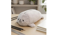 Stuffed Seal Pen Case Cartoon-Like Faux Hair Pen Case Zipper Stationery Item Protective for School, Desk