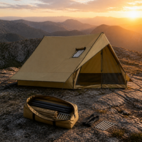 Camping Tent with Chimney Port, Waterproof, Windproof, Mesh Door, Groundsheet, Aluminum Poles