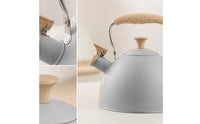 Induction Compatible Whistling Tea Kettle Matte Whistling Kettle Wood Grain Cookware Sleek for Gas Cooktop, Kitchen