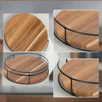 Wooden Acacia Wood Rotating Tray Round Rotating Organizer with Metal Frame Smooth Rotating Tray Turntable Space-Saving for Bathroom