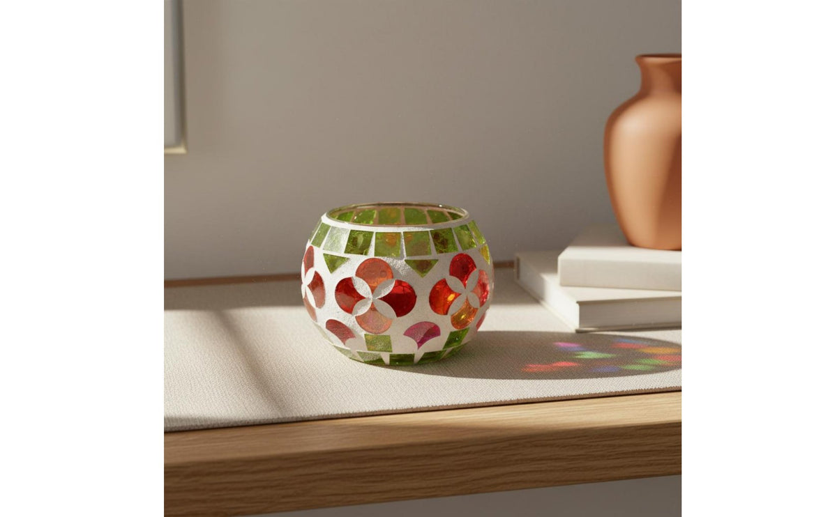 Mosaic Glass Candle Holder Romantic Atmosphere Colorful Mosaic Candlestick Elegant Look Colorful Patchwork Candlestick for Bar, Restaurant, Party
