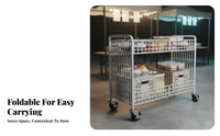 Space Saving Foldable Market Stall Cart Multifunctional Portable Street Stall Cart Large Capacity Mobile Vendor Display Stand Heavy Duty for Small Business Owners, Exhibitors, Crafters, Night Markets, Promotional Events, Garage