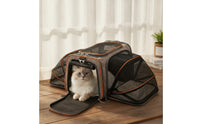 Breathable Pet Carrier with Expandable Mesh Collapsible Foldable Pet Carrier Portable Transport Tote Lightweight for Cats, Small Dogs