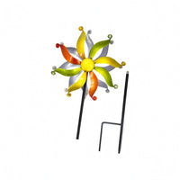 Flower-Like Metal Garden Wind Rotator Curved Blades Garden Stake Rotator Brightly Colored Pinwheel Ornament Bead-Tipped for Lawn, Patio, Courtyard