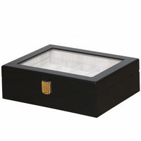 Matte Black Watch Storage Box Gold-Tone Clasp Watch Display Case Padded Interior