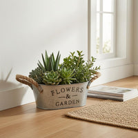Rustic Planter Container Whitewashed Metal Planter Container Garden Decor Distressed Finish for Planting, Decorative Display