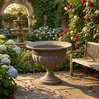 Pedestal Urn Planter Embossed Stone Urn Planter Textured for Outdoor