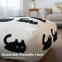 Square Cat Pouf Expanded Polypropylene Particle Filling Square Pouf Ottoman Removable and Washable Cover Cushioned Cube Footstool for Adults