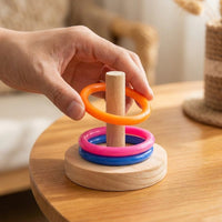 Parrot Training Toy Wood Stacking Rings, Interactive Enrichment Toy for African Grey and Cockatiel, Small Medium Budgie Parrot Activity Set