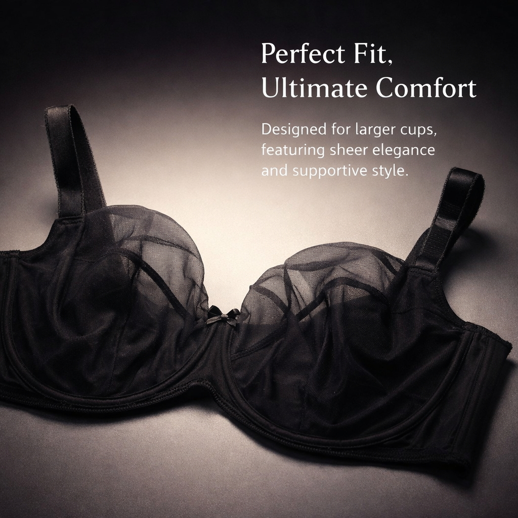 Underwire Bra with Lace Overlay for Women, Large Cup Support in Extended Sizes, Minimizing for Everyday Wear and Special Occasions