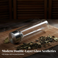 Double Wall Glass Cup Anti-Scald Double Wall Glass Tumbler Heat Resistant Portable Tea Steeper for Commuters, Office Workers, On the Go, Home, Car