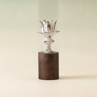 Metal Flower Candle Holder with Wooden Base Floral Taper Candle Holder Rustic Vintage for Tabletop, Weddings