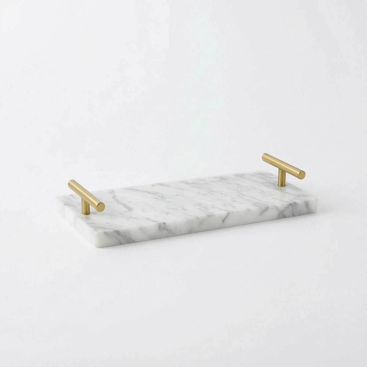 Rectangular Marble Tray with Gold Handles Minimalist Marble Tray with Handles Modern Slimline for Bathroom Counter