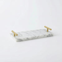 Rectangular Marble Tray with Gold Handles Minimalist Marble Tray with Handles Modern Slimline for Bathroom Counter