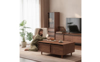 Coffee Table with Storage Solid Wood Storage Coffee Table Walnut Finish Furniture for Living Room, Lounge