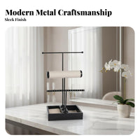 Crossbar Jewelry Stand Multi-Functional Crossbar Jewelry Tree with Tray Necklace Earring Bracelet Holder Space-Saving for Closet