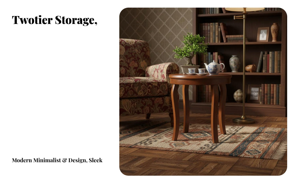 Simple Design Round Two-Tier Table Multi-Purpose 2-Tier Round Table Space-Saving Household Furniture Sturdy Construction for Apartment Dwellers, Homeowners, Families, Living Room, Small Areas, Bedroom, Hallway