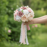 Faux Bridal Bouquet Pastel Artificial Rose Bouquet Delicate Flowers Lifelike for Weddings