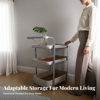 Versatile Use Saddle Leather Storage Trolley Space Saving Wheeled End Table Long-Lasting Construction Bedside Nightstand with Wheels Carbon Steel Frame for Apartment Dwellers, Office Workers, Living Room, Bedroom, Small Areas, Bathroom