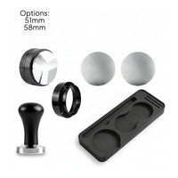6 Pieces Matte Black Coffee Tamping Set Knurled Espresso Tamper Kit Even Extraction Espresso Accessories Kit Puck Screen