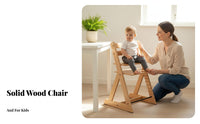 Solid Wood Adjustable Wooden High Chair Safe and Stable Wooden High Chair Ergonomic Design 5-Point Safety Harness for Toddlers, Babies 6+ Months, Mealtime, Study Room, Kitchen, Bedroom