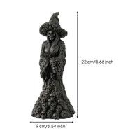 Halloween Skull Witch Figurine Gothic Witch Statue with Skull Fantasy-Themed Desk Ornament Mysterious for Entryway