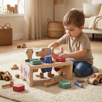 Natural Wood Finish Wooden Tool Bench Brightly Colored Tool Bench Toy Peg-and-Slot Construction Workbench Educational for Children