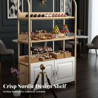 Bakery Display Shelf Sturdy Frame Bread Display Stand with Cabinet Heavy-Duty Multi-Tier Retail Shelving Unit for Retailers, Pastry Shop, Supermarket