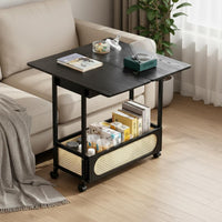 360° Swivel Casters Rolling Side Table Space-Saving Design Mobile End Table with Storage Expandable Tabletop Slim Storage Trolley for Living Room, Small Areas, Bedroom