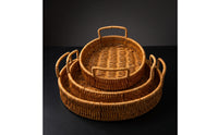 3 Pieces Imitation Rattan Trays Versatile Woven Trays with Handles Rustic Woven Tray for Tea Table