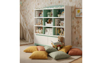 Solid Wood Wooden Kids Bookcase Colorful Design Kids Floor Bookshelf Large Capacity Wooden Toy and Book Storage Unit Multifunctional for Students, Toddlers, Playroom, Classroom, Bedroom