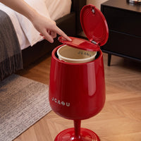 Press-Open Trash Can with Lid Tall Goblet Trash Can Sculptural Wastebasket Modern for Living Room, Home Bar, Bedroom