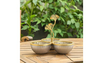 Tabletop Dish with Ginkgo Foliage & goldenTone Snack Bowl with Leaf Topper Ribbed for Home Entertaining