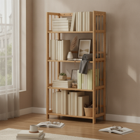 Bamboo Bookshelf Adjustable Slatted Bamboo Shelf Assembled Open Frame Bookshelf