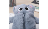 Cute Soft Feline Writing Utensil Case Large Capacity Feline-Shaped Writing Utensil Pouch Zipper Closure Stuffed Soft Pen Case Lightweight and Portable