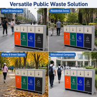 Dark Grey Stainless Steel Waste Sorting Station, Double Bin Recycling Bin for Public Spaces, 36cm Wide with Shelter