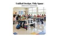Sturdy Steel Frame Dining Hall Table with Attached Seats Easy to Clean Quick-Service Restaurant Table Heavy Duty Single Piece Dining Bench Set Stable Structure for Students, Employees, Diners, School, Cafeteria, Factory