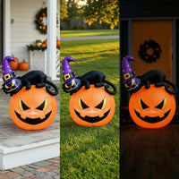Outdoor Inflatable Black Cat and Pumpkin Bright Inflatable Cat with Pumpkin Oversized Jack-O'-Lantern Decoration Lighted for Yard