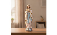 Resin Figurine with Pedestal Golden Base-Trimmed Hand-Painted Religious Statue Standing Christian Figurine for Prayer Corner, Altar, Mantel
