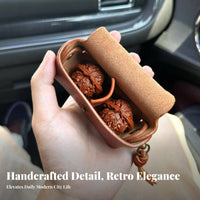 Collectible Walnut Case Portable Mini Leather Pouch Wear-Resistant Snap Button Storage Bag for Collectors, Hobbyists, Daily Use, Outings