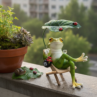Creative Reclining Frog Garden Decor Figurine for Patio Balcony Home Decoration