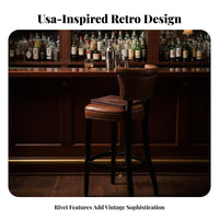 Riveted Backrest Stool Vintage Bar Counter Stool Chair Studded Detailing Seating Furniture for Adults, Cafe Owners, Restaurant, Coffee Shop