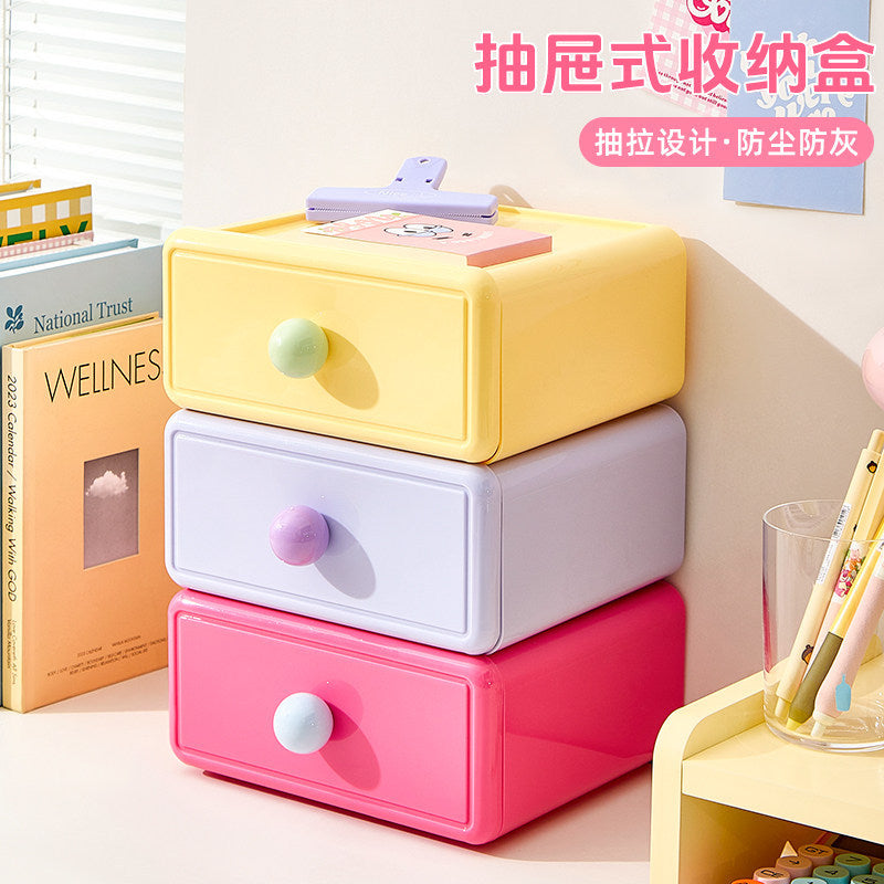 Stackable Desk Storage Box with Drawer, PP, Ins Style, Solid Color