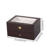 Lacquered Glass-Topped Watch Box Wood Grain Watch Display Box Padded Interior Gold-Tone Lock