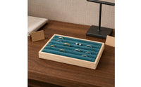 Grooved Jewelry Tray Wood-Look Jewelry Display Tray Accessory Storage Padded Shallow